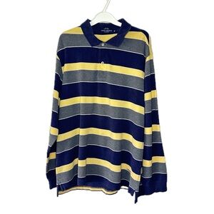 Vintage Daniel Cremieux Navy Yellow Striped Classics Polo Shirt Tailored Fit XL